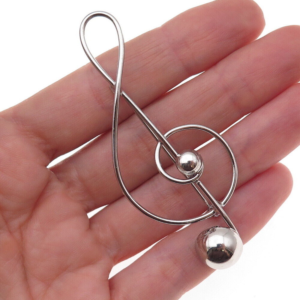 Lang 925 Sterling Silver Vintage Treble Clef Oxidized Pin Brooch